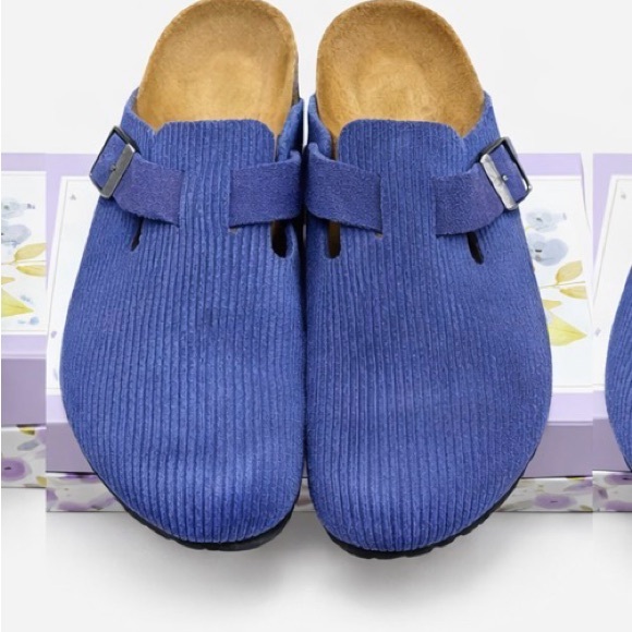 Birkenstock Shoes - Birkenstock Blue Corduroy Boston Clogs